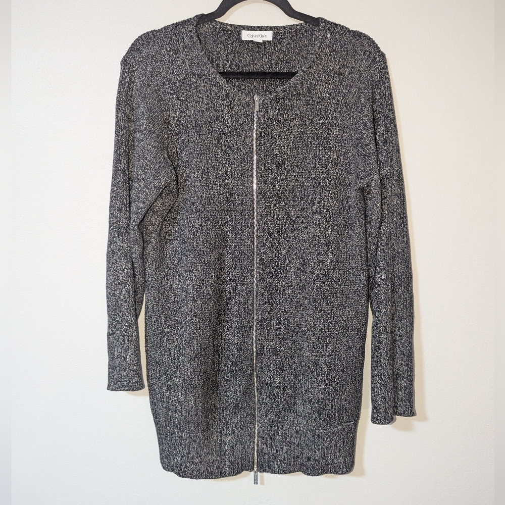 L Calvin Klein Heather Black Zip‎ Front Sweater